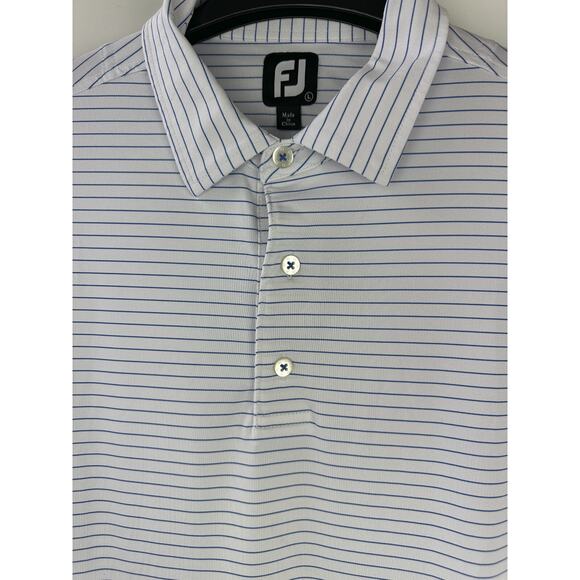 Bundle Lot of 2 Footjoy Men's Golf Polo Shirts Size Large Pinstripe Blue White - Picture 7 of 16